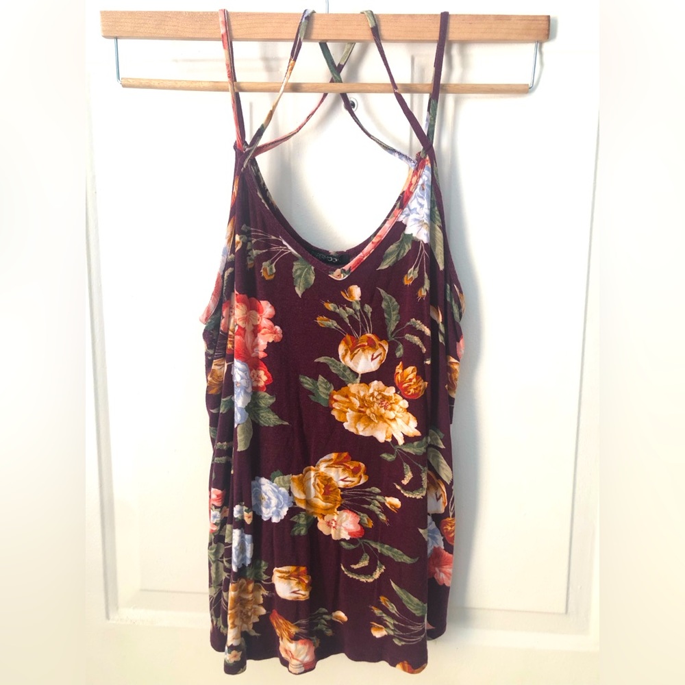 Criss-Cross Spaghetti Strap With Large Flower Design - Size Medium